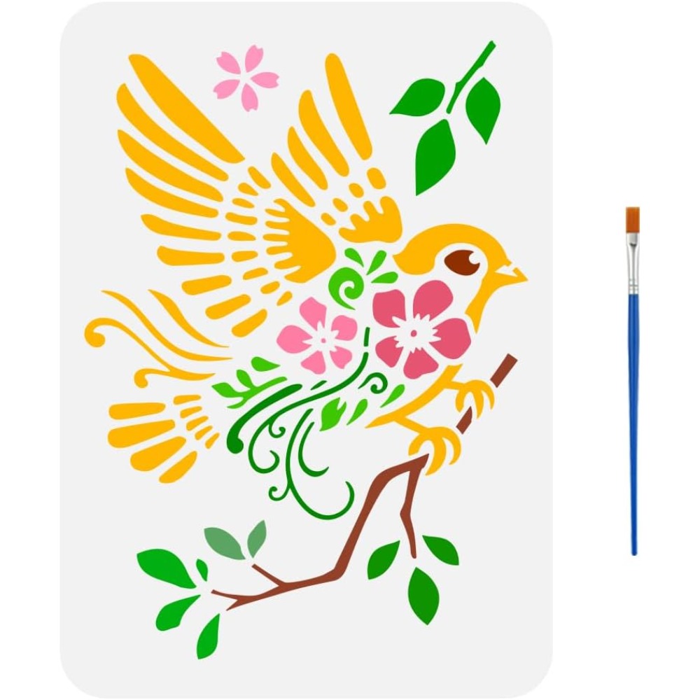 Paint Brush - Spatzen auf Zweigen Zeichenschablone mit einem