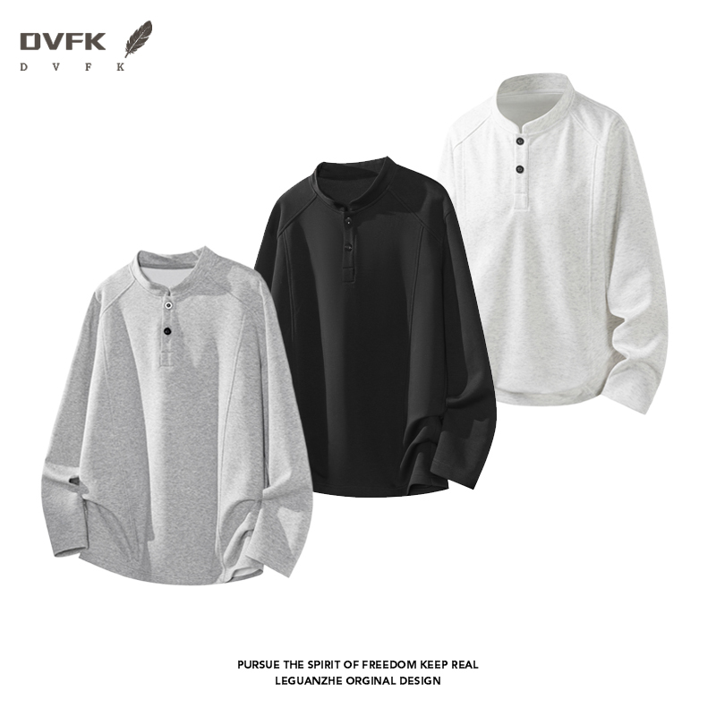 Wallpaper - Herren Raglanärmel Henley Langarmshirt mit halben