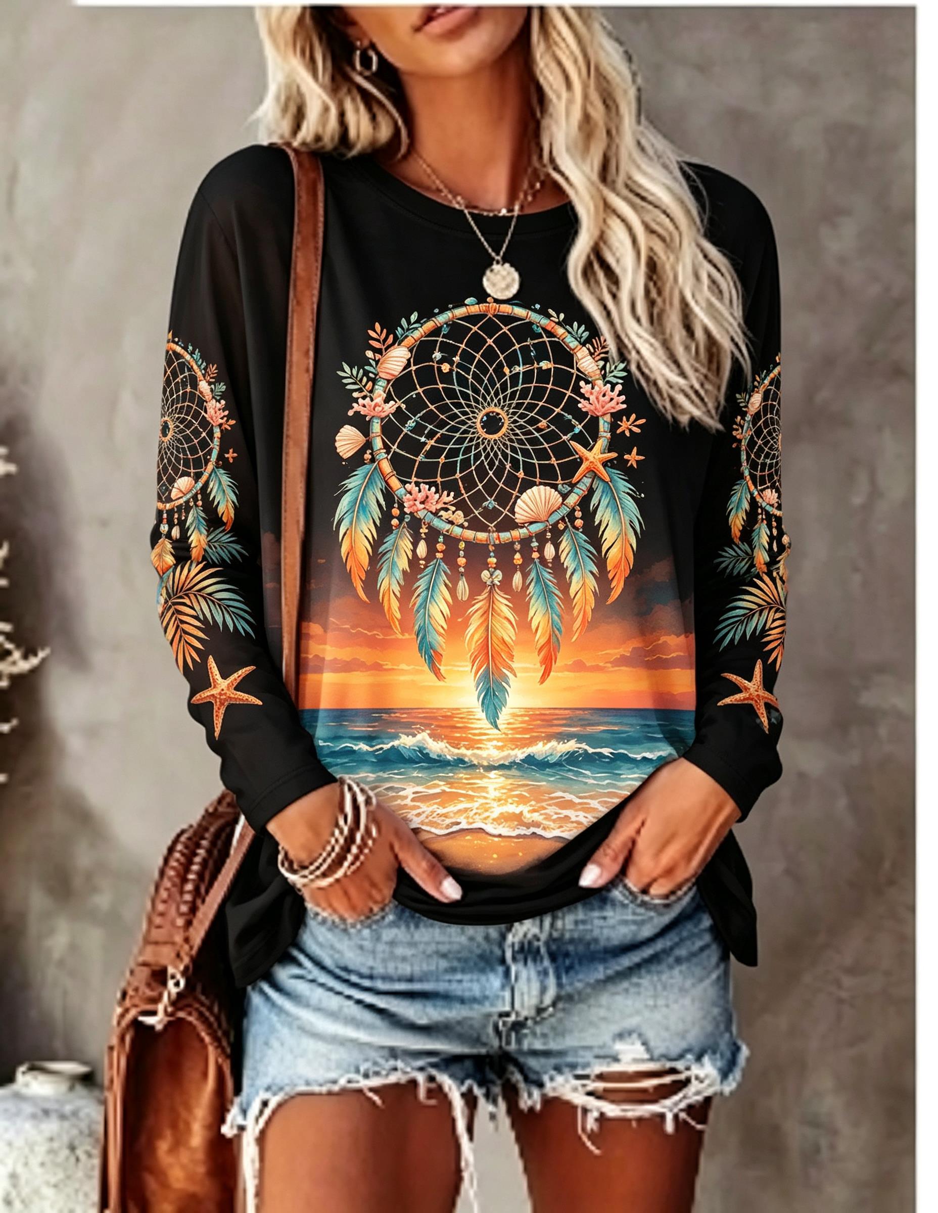 Damen-T-Shirt mit Rundhalsauss – Wallpaper Bewertung und Preis